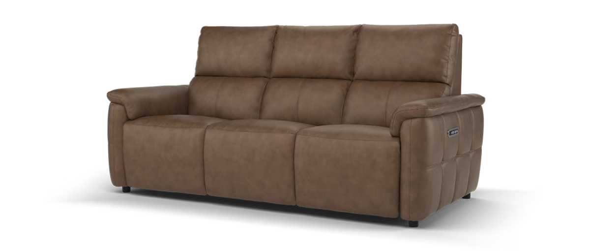 Sofology Ripley Leather 3 Seater Power Recliner/Headrest Lumbar Support in Trusty Embossed Chestnut