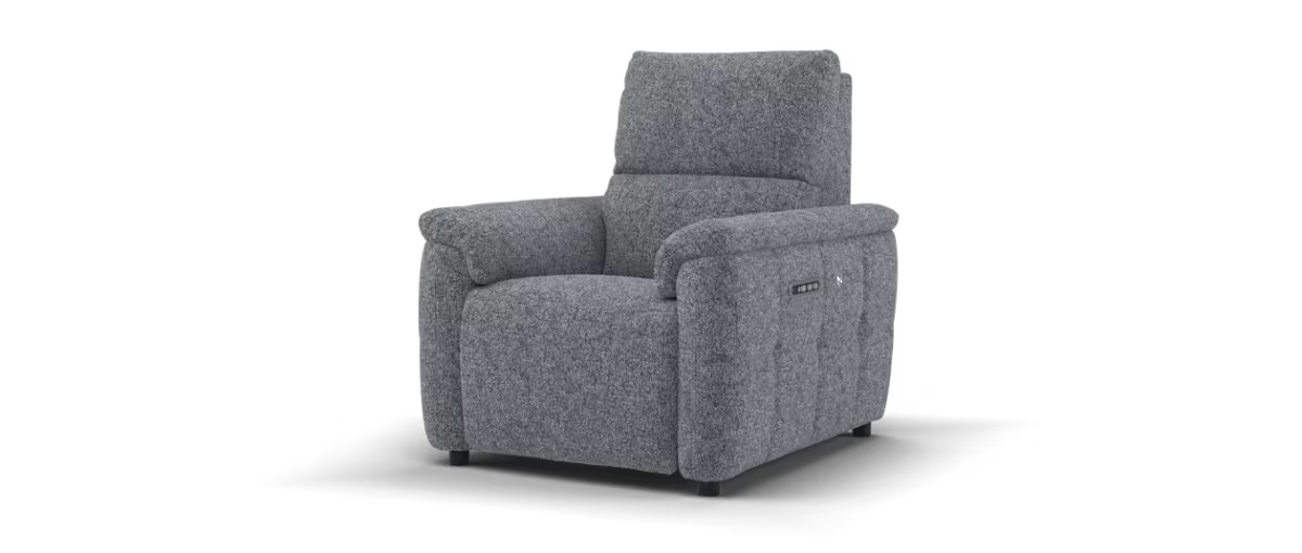 Sofology Ripley Fabric Chair Power Recliner/Headrest Heated Seat Lumbar Support in Woven Textured Charcoal