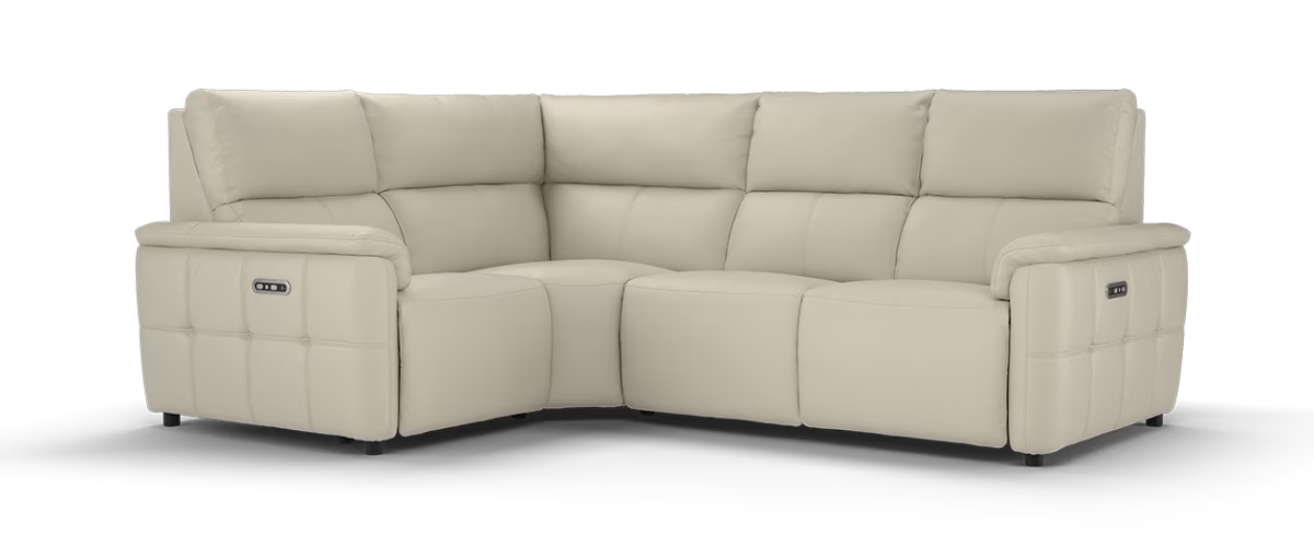 Sofology Ripley Leather 1 Corner 3 Power Recliner/Headrest Heated Seats Lumbar Support in Trusty Embossed Leather Stone