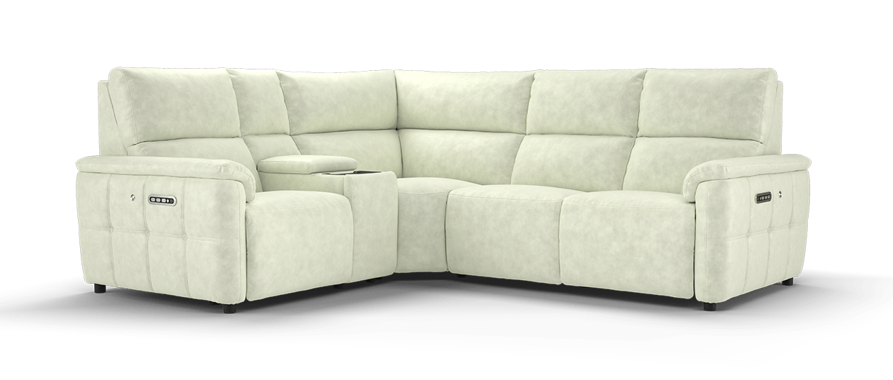 Sofology Ripley 1 Corner 3 Power Recliner/ Head Rest/ Lumber & Heated Seats In Lifestyle Flecked Fabric Ivory