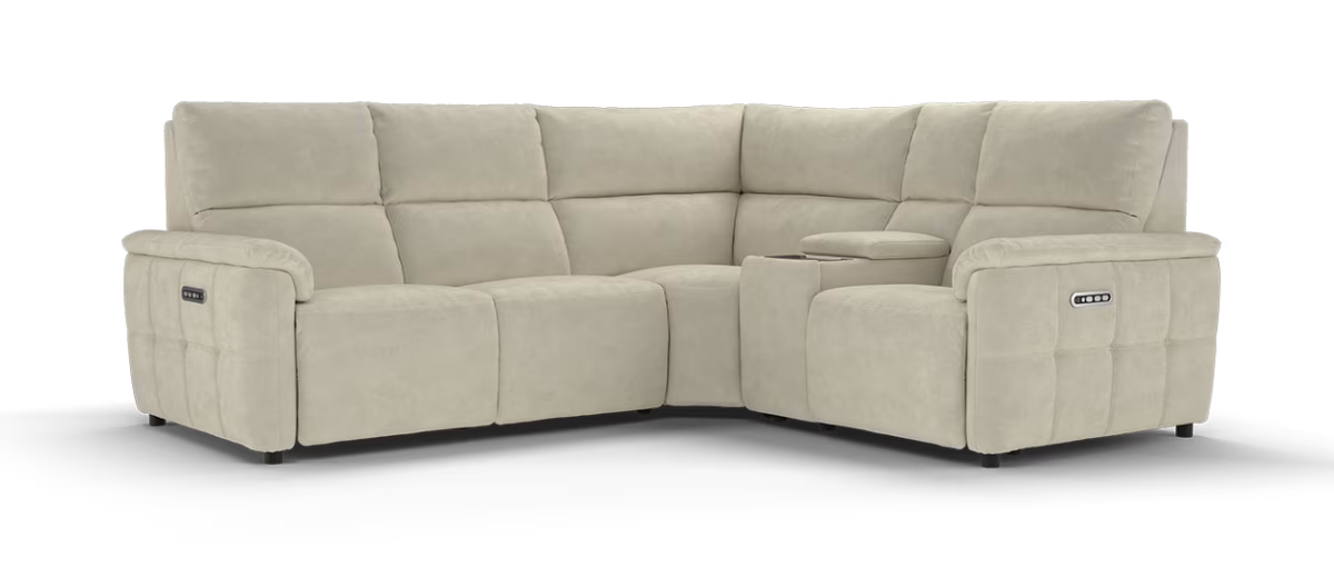 Sofology Ripley Fabric 3 Corner Console 1 Power Recliner/Headrest Lumbar Support in Lifestyle Nubuck Feel Stone