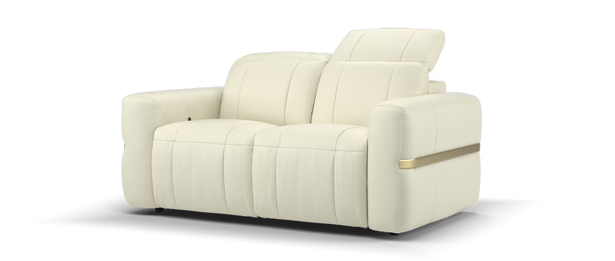 Sofology Lumiere 2 Seater in Trusty Embossed Leather Bone China with Gold Trim