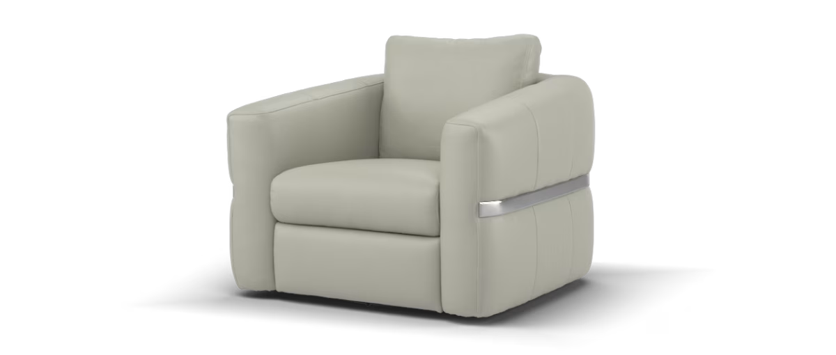 Sofology Lumiere Leather Accent Swivel Chair in Trusty Embossed Light Grey