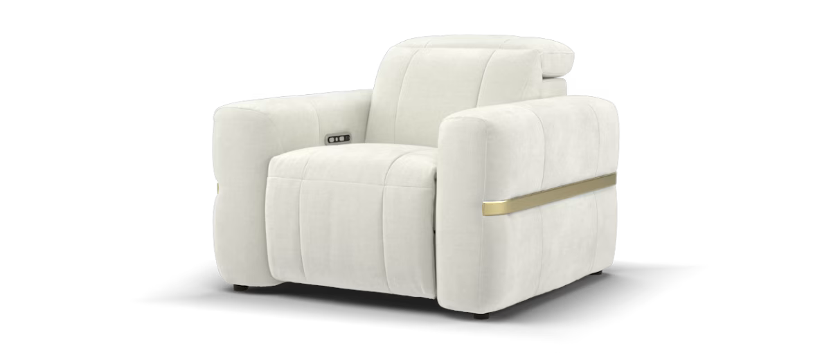 Sofology Lumiere Fabric Chair Power Recliner/Headrest in Relaxed Chenille Cotton