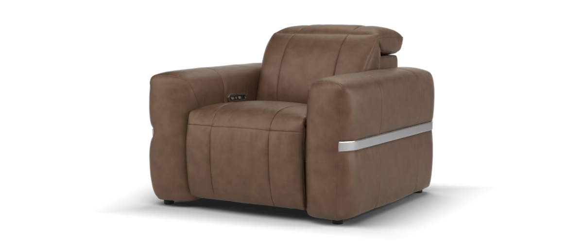 Sofology Lumiere Leather Chair Power Recliner/Headrest in Trusty Embossed Chestnut