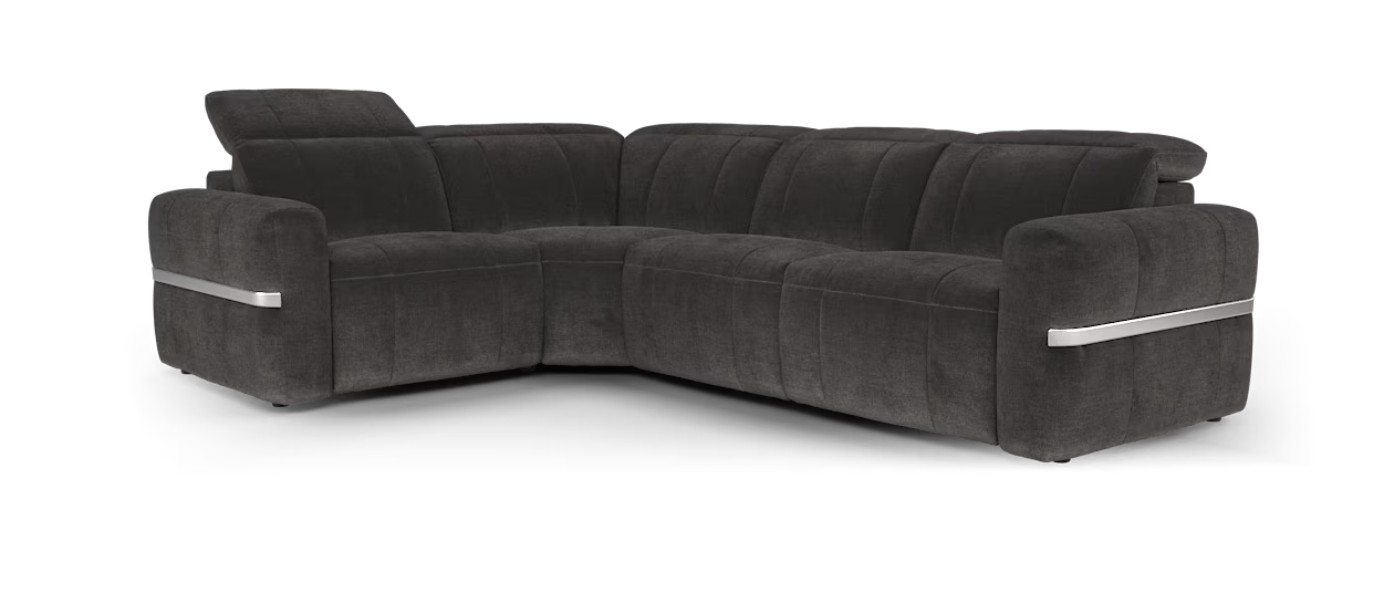 Sofology Lumiere Fabric 1.5 Corner 3 Power Recliner/Headrest Gunmetal Trim in Relaxed Chenille Raisin