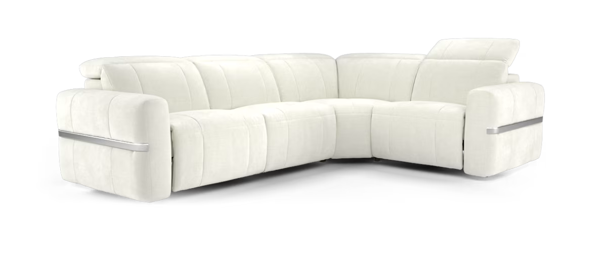 Sofology Lumiere 3 Corner 1.5 Power Recliner/Headrest Heated Seats in Relaxed Chenille Cotton