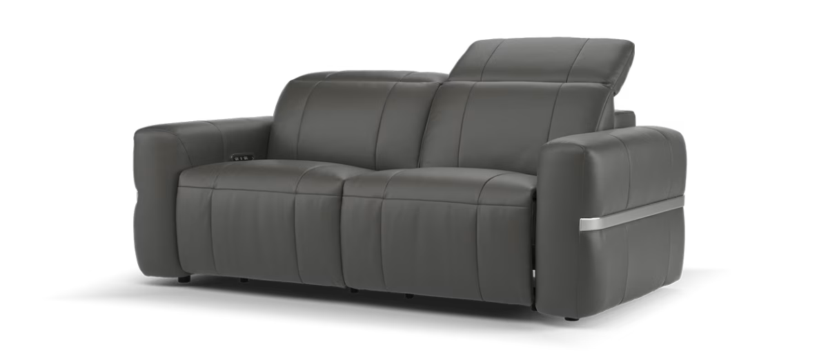 Sofology Lumiere Leather 2.5 Seater Power Recliner/Headrest in Trusty Embossed Charcoal