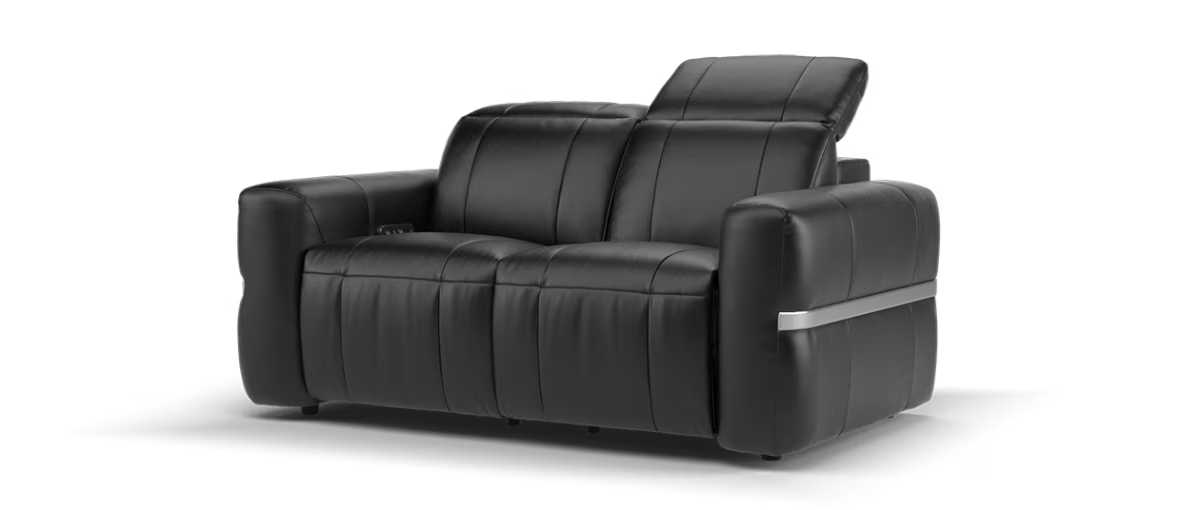 Sofology Lumiere Leather 2 Seater Power Recliner/Headrest in Trusty Embossed Jet Black