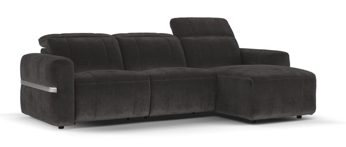 Sofology Lumiere Fabric 4 Seater Chaise Power Recliner/Headrest in Relaxed Chenille Raisin