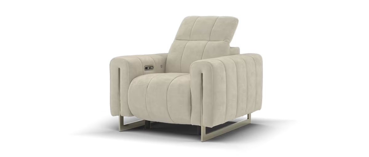 Sofology Paramount Fabric Chair Power Recliner/Headrest Speakers in Lifestyle Nubuck Feel Stone