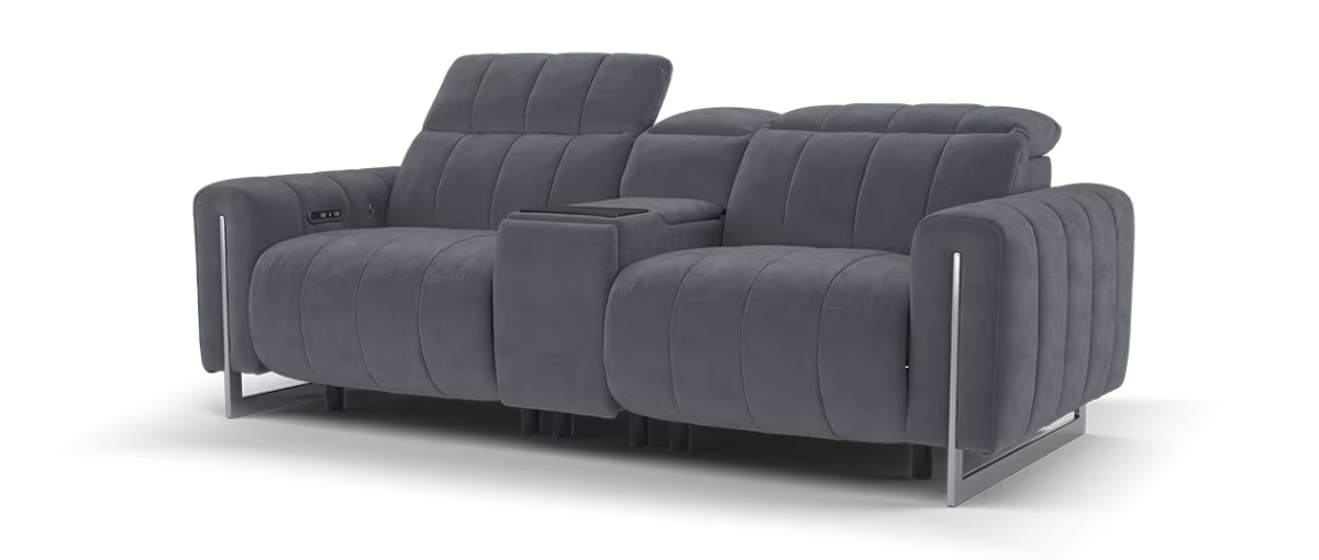 Sofology Paramount Fabric 2.5 Seater Console Power Recliner/Headrest Heated Seats Speakers in Lifestyle Nubuck Feel Charcoal
