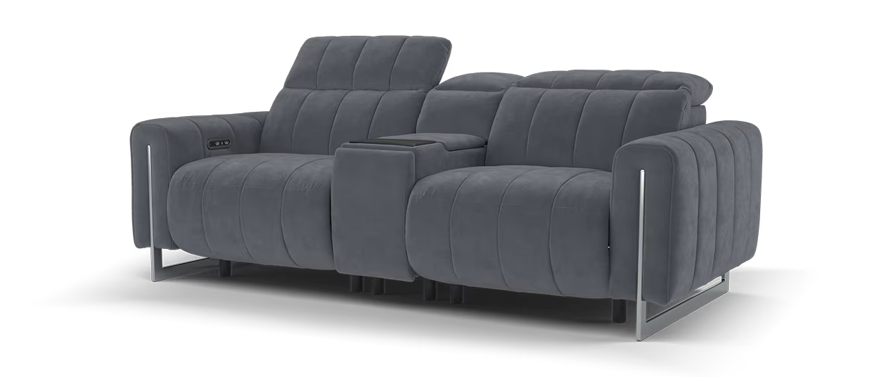 Sofology Paramount Fabric 2.5 Seater Console Power Recliner/Headrest Speakers in Lifestyle Nubuck Feel Charcoal