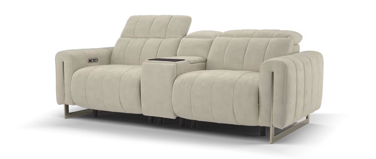Sofology Paramount Fabric 2.5 Seater Console Power Recliner/Headrest Speakers in Lifestyle Nubuck Feel Stone