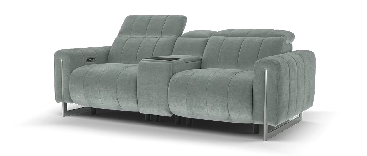 Sofology Paramount Fabric 2.5 Seater Console Power Recliner/Headrest Speakers in Relaxed Chenille Charcoal