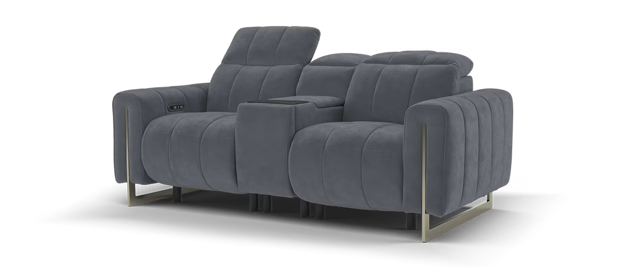 Sofology The Paramount 2 Seater Console Power Recliner/Headrest in Lifestyle Flecked Fabric Charcoal