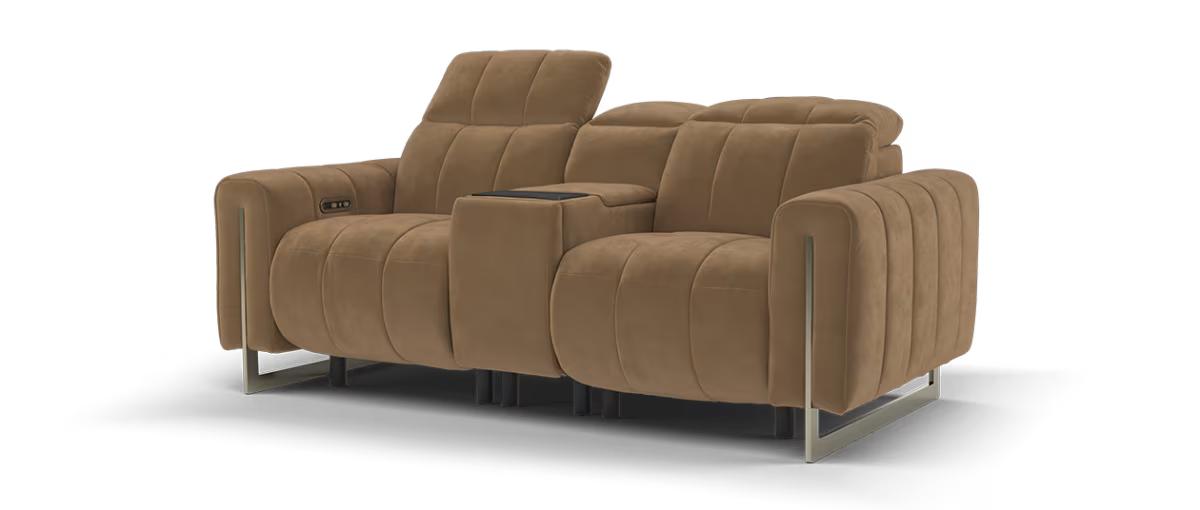 Sofology The Paramount Fabric 2.5 Seater Console Power Recliner/Headrest Speakers in Lifestyle Nubuck Feel Pecan