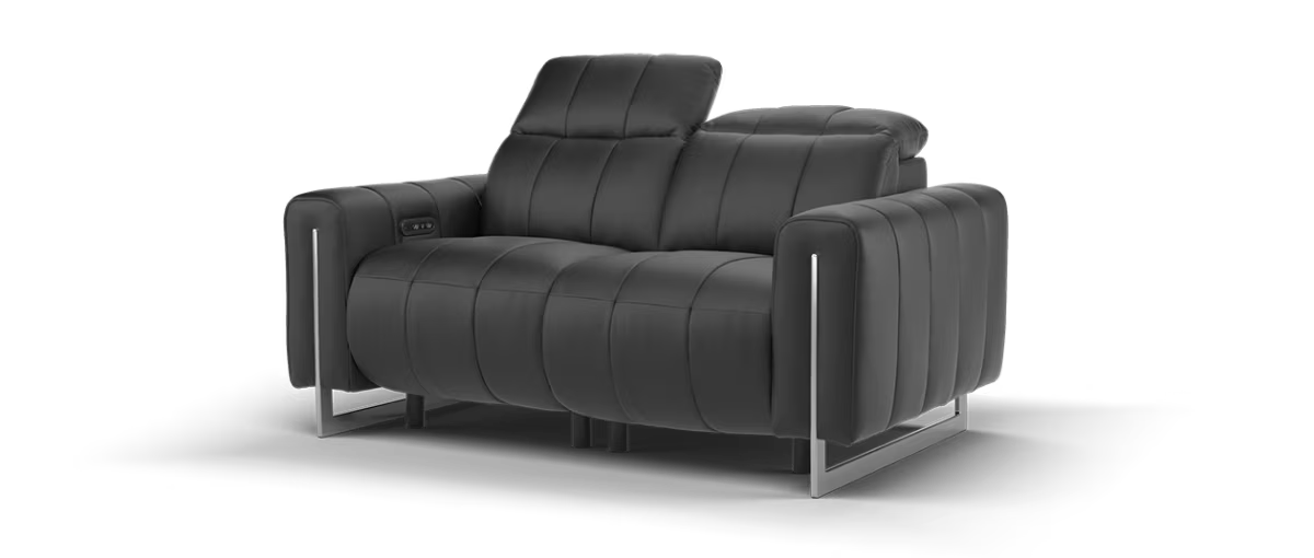 Sofology Paramount Leather 2 Seater Power Recliner/Headrest in Trusty Embossed Jet Black