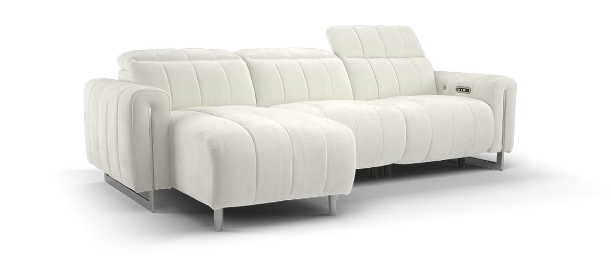 Sofology Paramount Fabric Chaise 4 Seater Power Recliner/Headrest Heated Seats in Relaxed Chenille Cotton