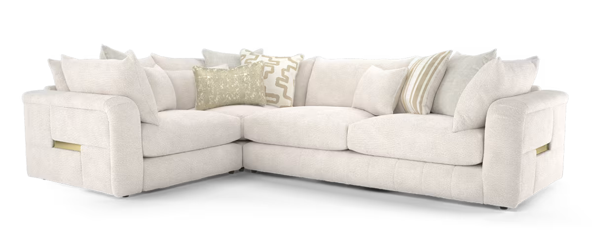 Sofology Westwood Fabric 1 Corner 3 Silver Trim in Soft Boucle Blush Mix