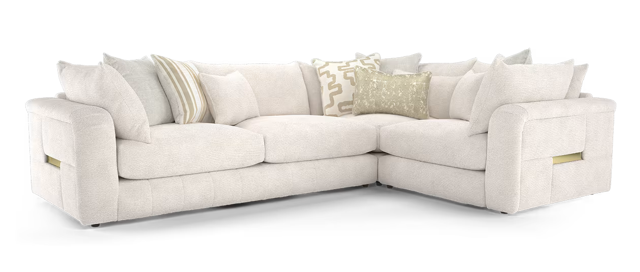 Sofology Westwood Fabric 3 Corner 1 Gold Trim in Soft Boucle Blush Mix