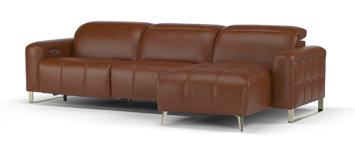Sofology Marvella Leather 4 Seater Chaise Power Recliner/Headrest in Trusty Sheen Butterscotch