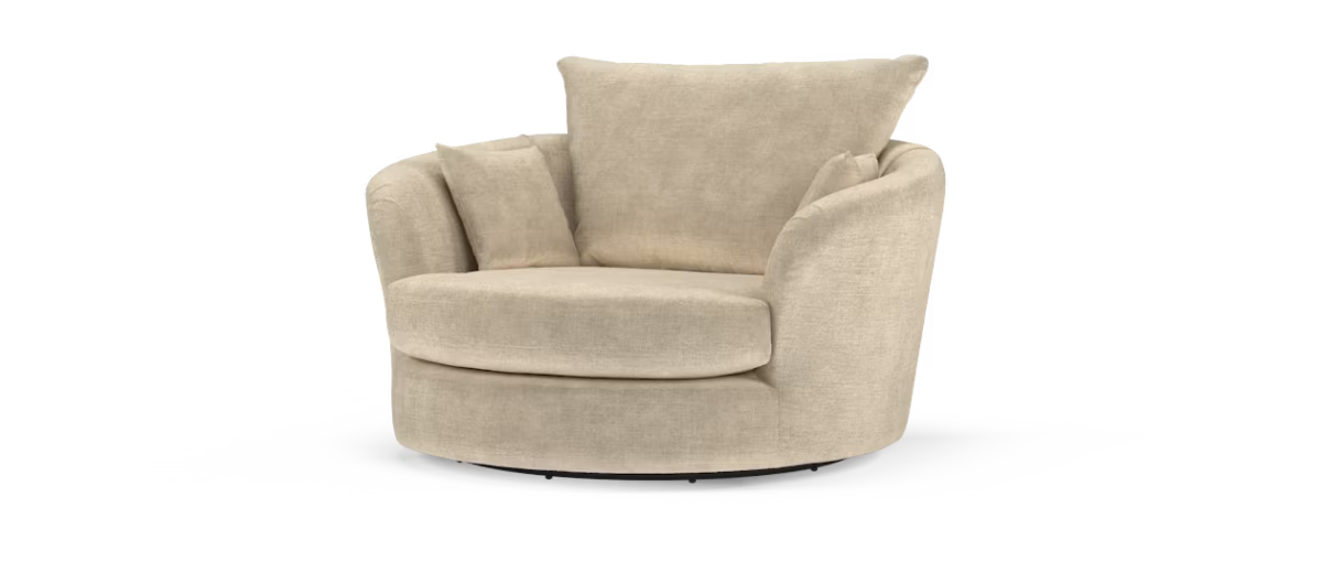 Sofology Majestica Fabric Cuddler Swivel Chair in Teddy Chenille Natural