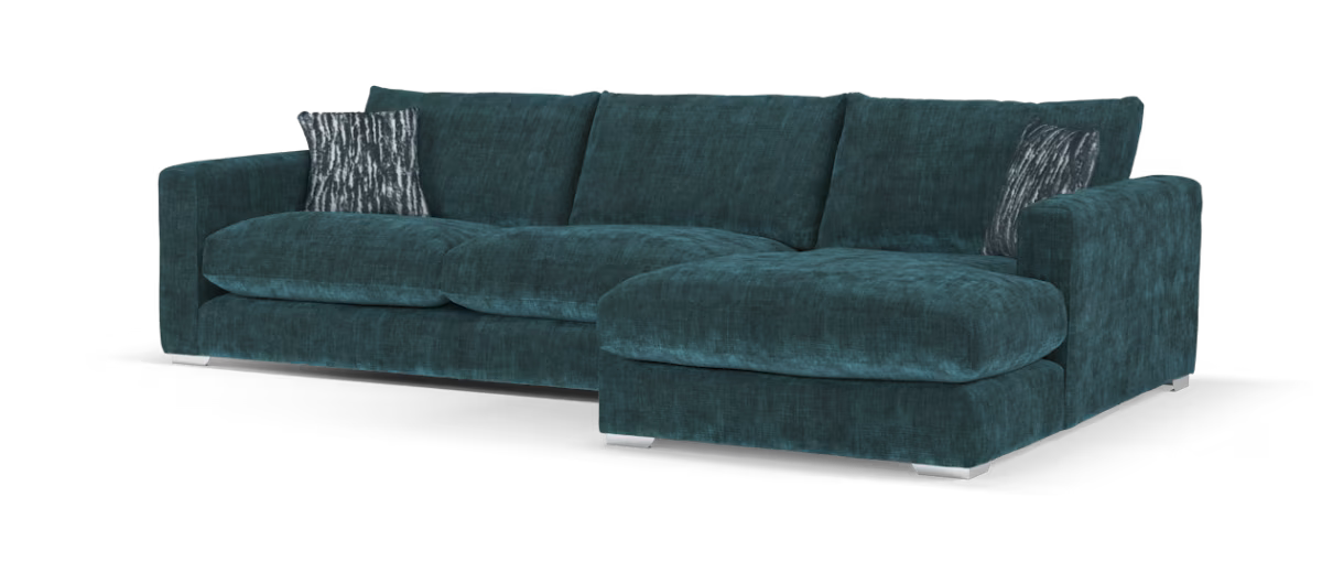 Sofology Majestica Fabric 3 Seater Chaise in Luxe Chenille Teal