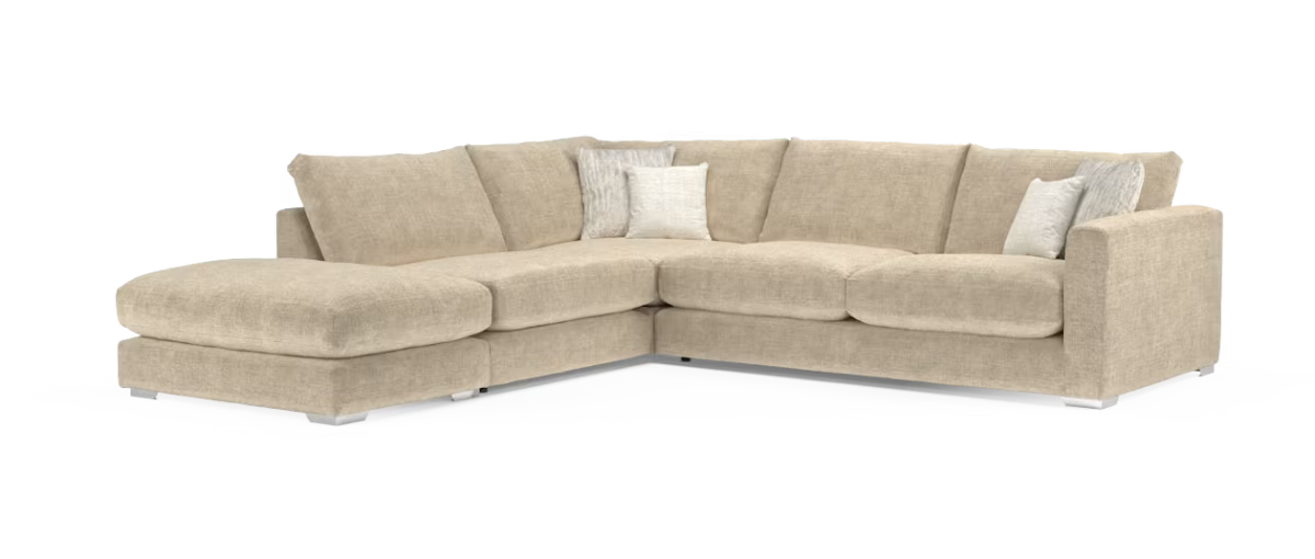 Sofology Majestica Fabric Chaise 1 Corner 3 in Teddy Chenille Natural Mix