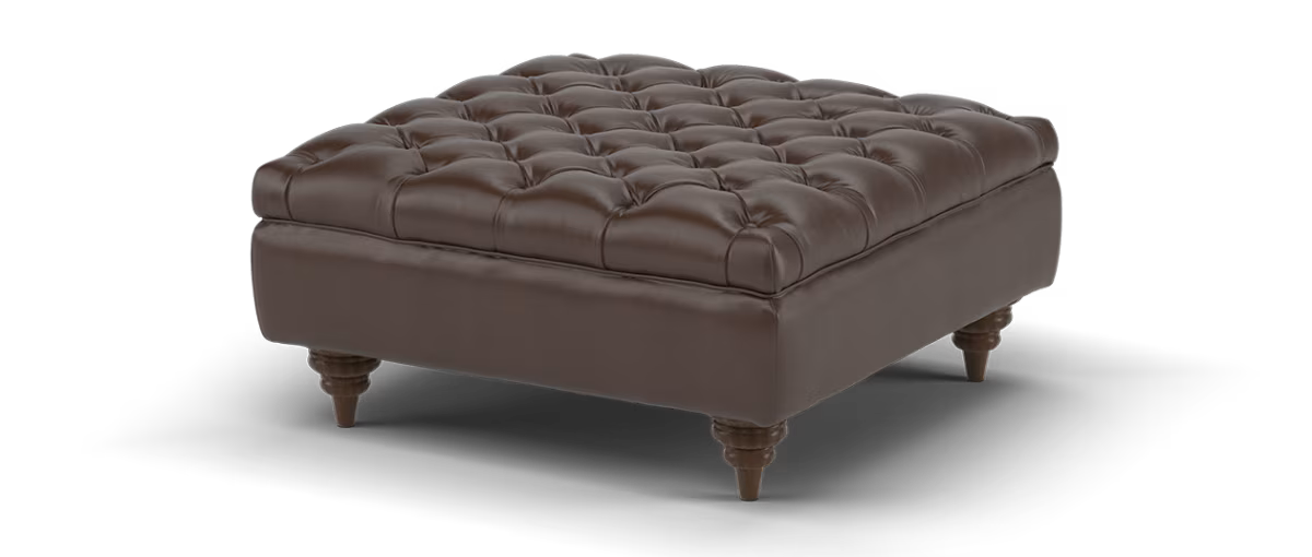Sofology Darcy Leather Designer Footstool with Studs in Trusty Supersoft Sheen Chestnut