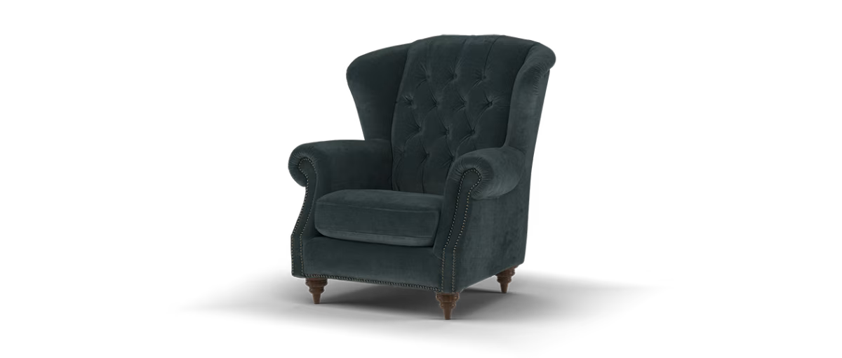 Sofology Darcy Fabric Accent Wing Chair with Studs in Relaxed Chenille Ink