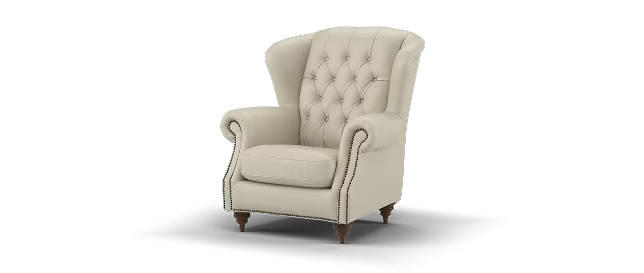 Sofology Darcy Leather Accent Wing Chair with Studs in Trusty Embossed Stone