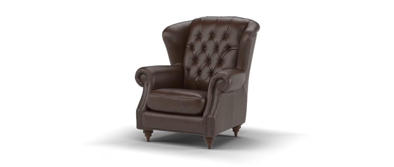 Sofology Darcy Leather Wing Accent Chair with Studs in Trusty Supersoft Sheen Chestnut