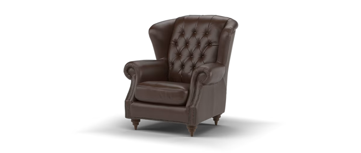 Sofology Darcy Leather Accent Wing Chair with Studs in Trusty Supersoft Sheen Chestnut