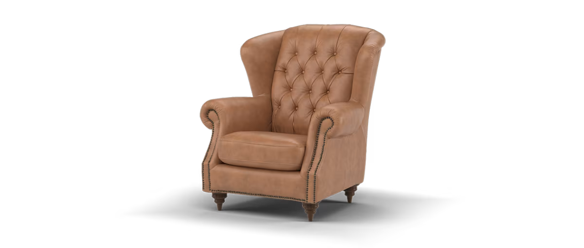 Sofology Darcy Leather Accent Wing Chair with Studs in Trusty Supersoft Sheen Tan