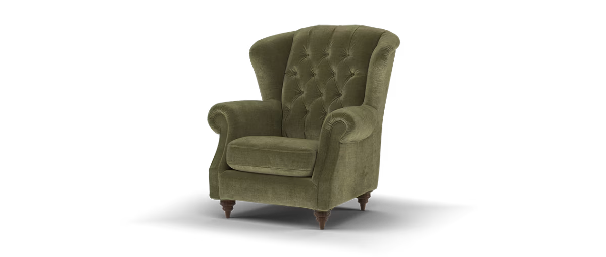 Sofology Darcy Fabric Accent Wing Chair without Studs in Relaxed Chenille Olive Green