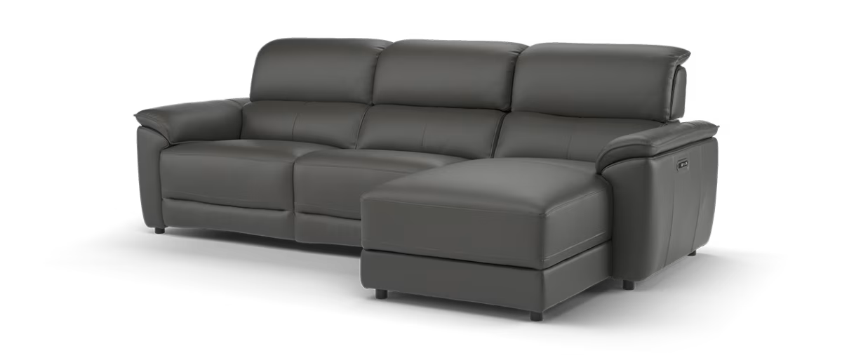 Sofology Hugo Leather 4 Seater Power Chaise Power Recliner/Headrest in Trusty Embossed Charcoal