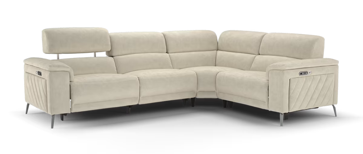 Sofology Fratelli Fabric 3 Corner 1.5 Power Recliner/Headrest in Lifestyle Nubuck Feel Stone
