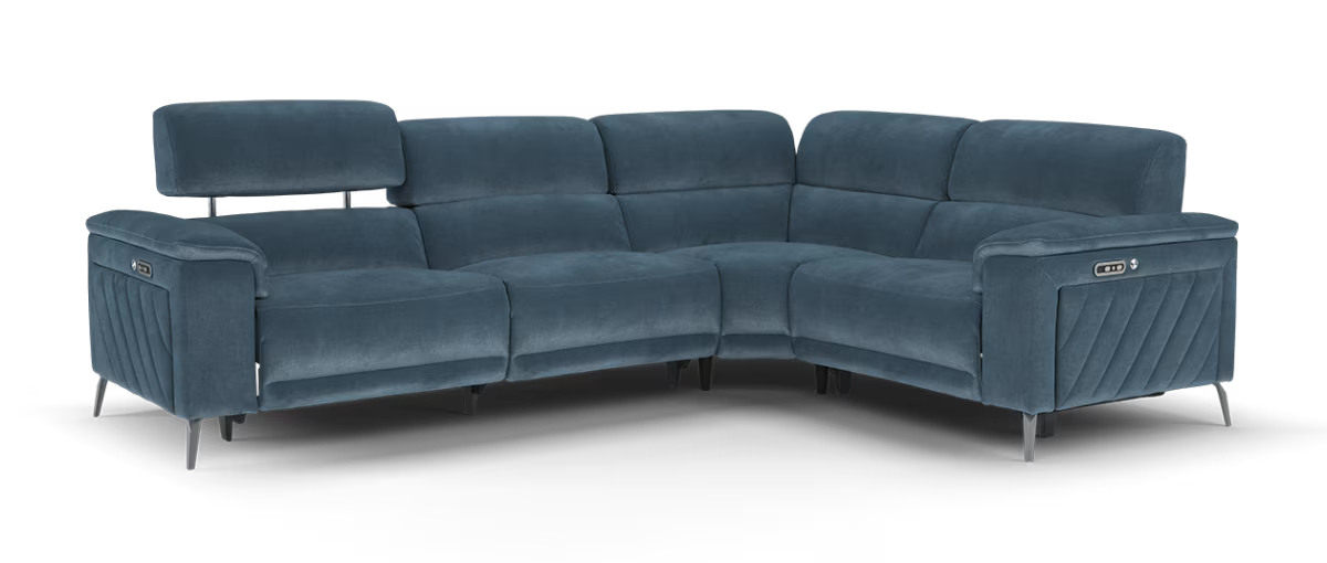 Sofology The Fratelli Fabric 3 Corner 1.5 Power Recliner/Headrest in Relaxed Chenille Denim