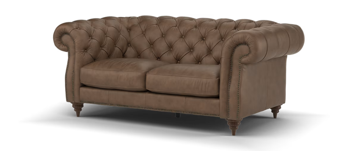 Sofology Darcy Leather 2 Seater with Studs in Trusty Embossed Chestnut