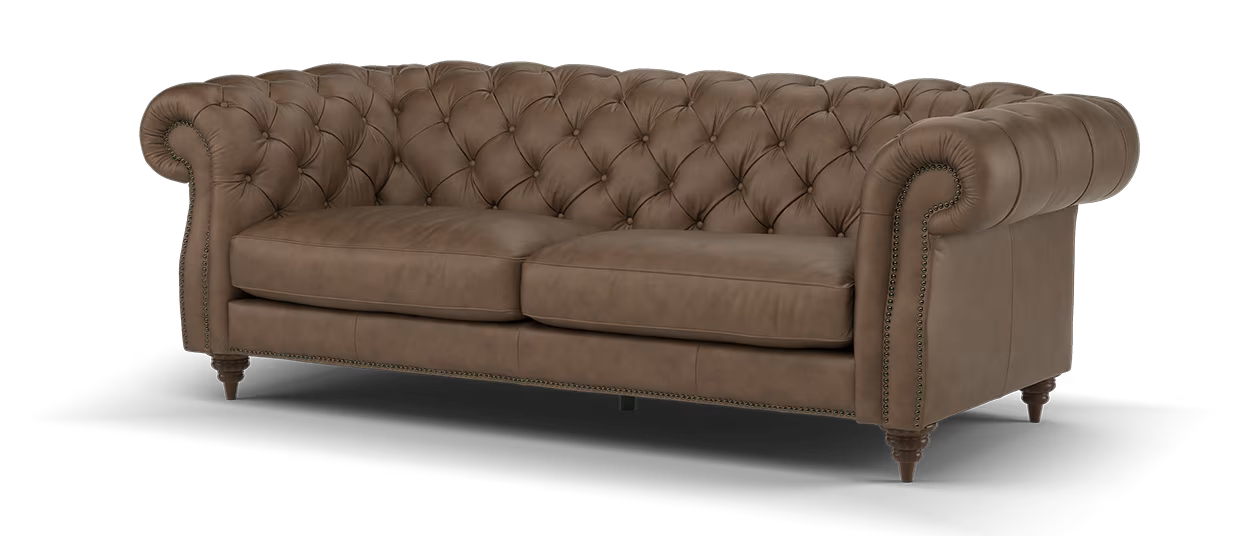 Sofology Darcy Leather 3 Seater with Studs in Trusty Embossed Chestnut