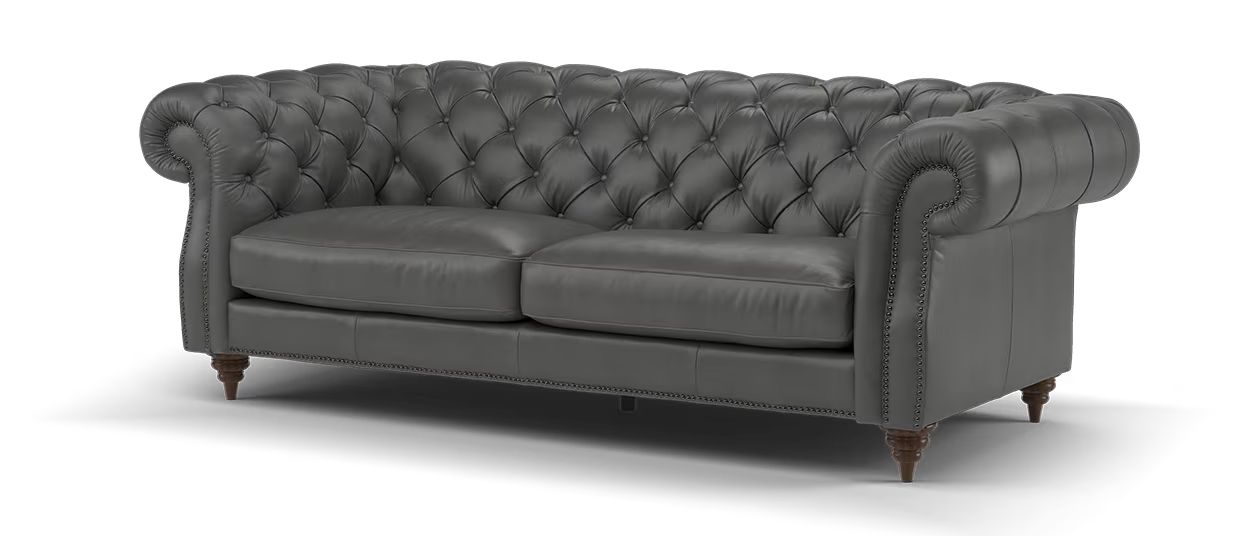 Sofology Darcy Leather 3 Seater with Studs in Trusty Supersoft Sheen Charcoal