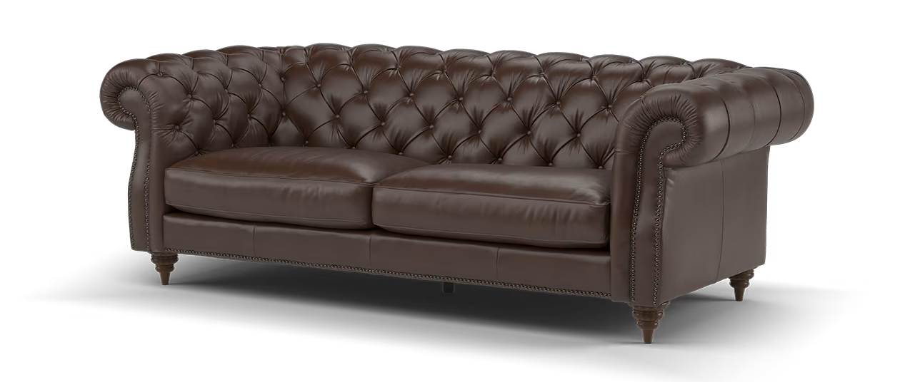 Sofology Darcy Leather 3 Seater with Studs in Trusty Supersoft Sheen Chestnut