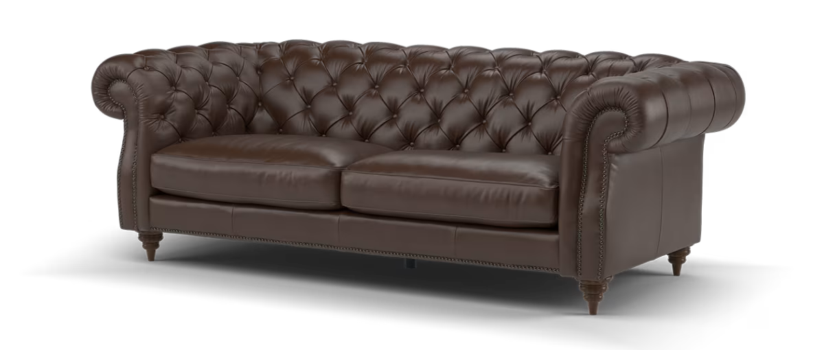 Sofology Darcy Leather 3 Seater with Studs in Trusty Supersoft Sheen Chestnut