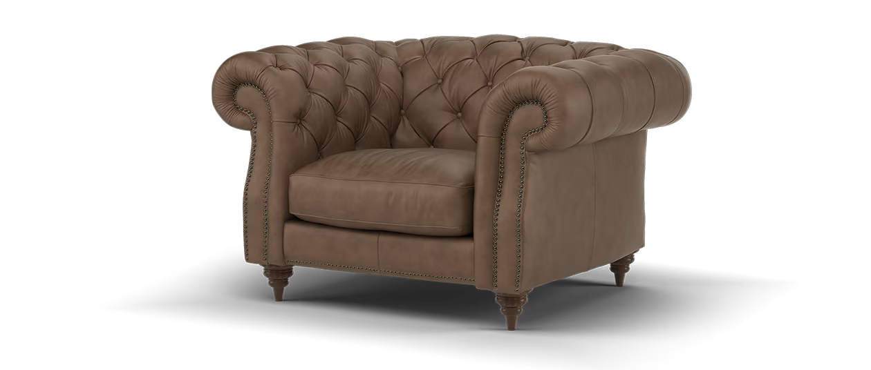 Sofology Darcy Leather Chair with Studs in Trusty Supersoft Sheen Chestnut