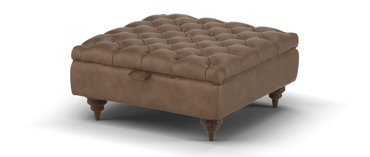 Sofology Darcy Designer Footstool in Trusty Embossed Leather Chestnut