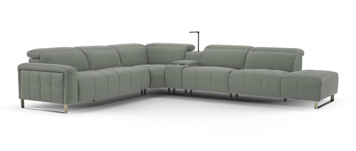 Sofology Marvella Fabric 3 Corner 3 Chaise Console Power Recliner/Headrest in Stone