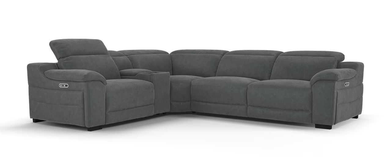 Sofology Portland Fabric 1.5 Console Corner 3 Power Recliner/Headrest in Lifestyle Flecked Charcoal