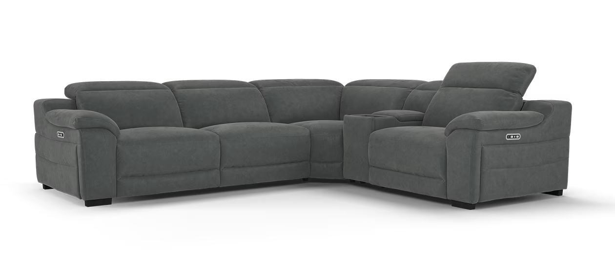 Sofology Portland 3 Corner Console 1.5Power Recliner Power Headrest in	Lifestyle Flecked-Fabric Charcoal