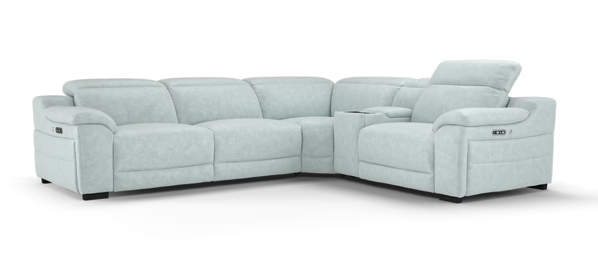 Sofology Portland Fabric 3 Corner Console 1.5 Power Recliner/Headrest Heated Seats in Lifestyle Flecked Silver